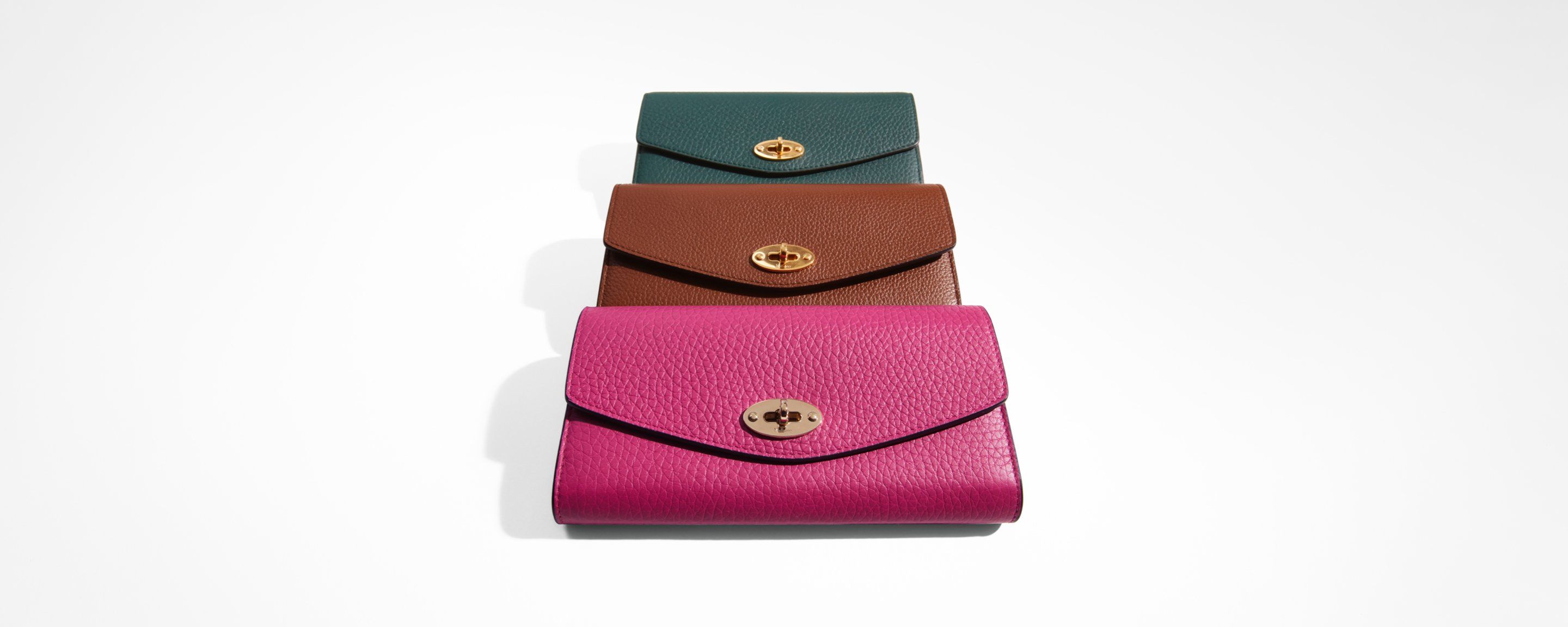 Three Darley Wallets in Mulberry Pink, Oak and Mulberry Green
